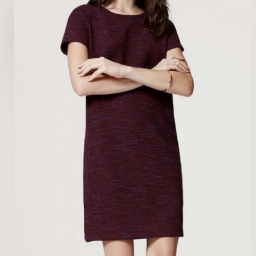 Loft Short Sleeve Spacedye Maroon Short Sleeve Shift Dress Size XS Petite